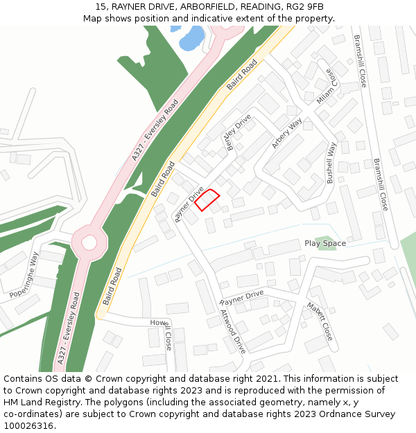 15, RAYNER DRIVE, ARBORFIELD, READING, RG2 9FB: Location map and indicative extent of plot