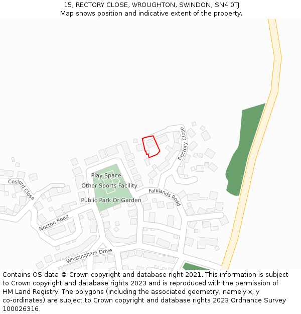 15, RECTORY CLOSE, WROUGHTON, SWINDON, SN4 0TJ: Location map and indicative extent of plot