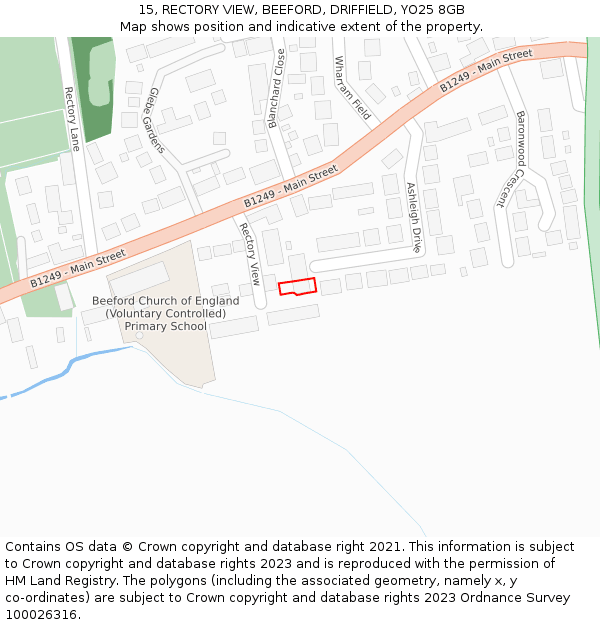 15, RECTORY VIEW, BEEFORD, DRIFFIELD, YO25 8GB: Location map and indicative extent of plot