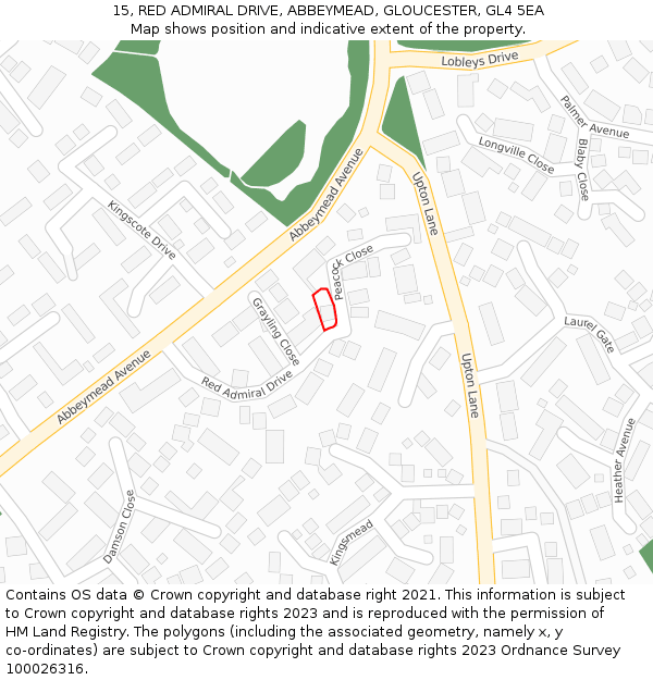 15, RED ADMIRAL DRIVE, ABBEYMEAD, GLOUCESTER, GL4 5EA: Location map and indicative extent of plot
