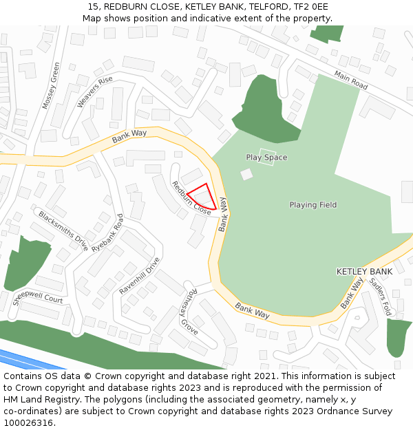 15, REDBURN CLOSE, KETLEY BANK, TELFORD, TF2 0EE: Location map and indicative extent of plot