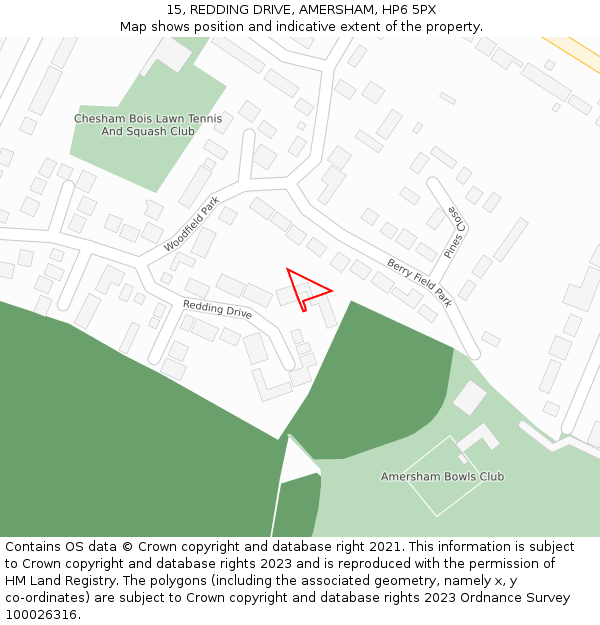 15, REDDING DRIVE, AMERSHAM, HP6 5PX: Location map and indicative extent of plot