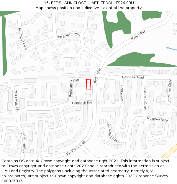 15, REDSHANK CLOSE, HARTLEPOOL, TS26 0RU: Location map and indicative extent of plot