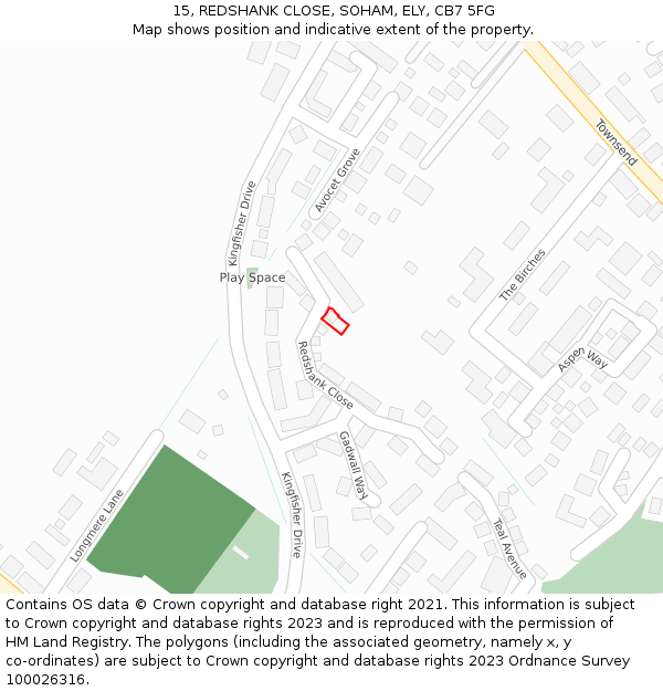 15, REDSHANK CLOSE, SOHAM, ELY, CB7 5FG: Location map and indicative extent of plot