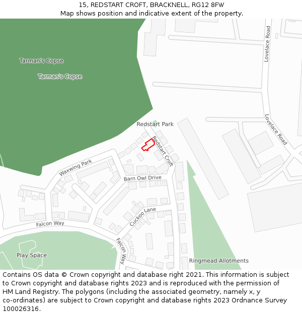 15, REDSTART CROFT, BRACKNELL, RG12 8FW: Location map and indicative extent of plot