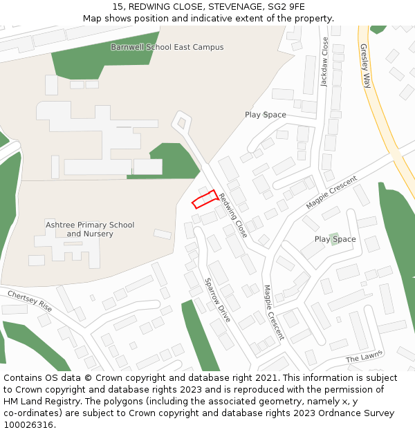 15, REDWING CLOSE, STEVENAGE, SG2 9FE: Location map and indicative extent of plot
