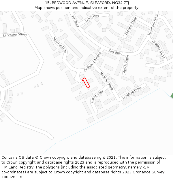 15, REDWOOD AVENUE, SLEAFORD, NG34 7TJ: Location map and indicative extent of plot