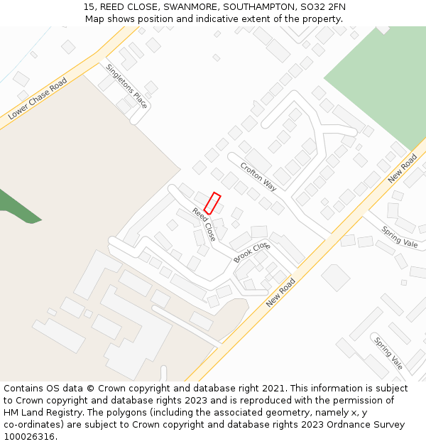 15, REED CLOSE, SWANMORE, SOUTHAMPTON, SO32 2FN: Location map and indicative extent of plot