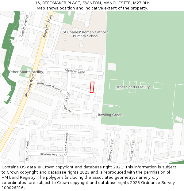 15, REEDMAKER PLACE, SWINTON, MANCHESTER, M27 9LN: Location map and indicative extent of plot