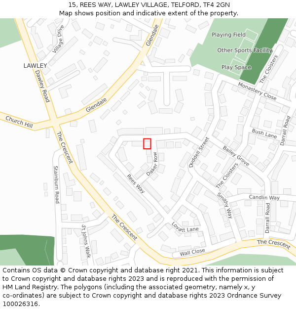 15, REES WAY, LAWLEY VILLAGE, TELFORD, TF4 2GN: Location map and indicative extent of plot