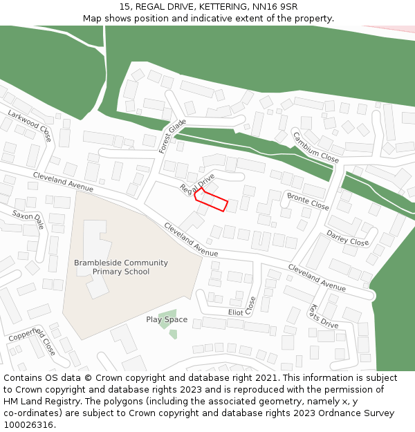 15, REGAL DRIVE, KETTERING, NN16 9SR: Location map and indicative extent of plot