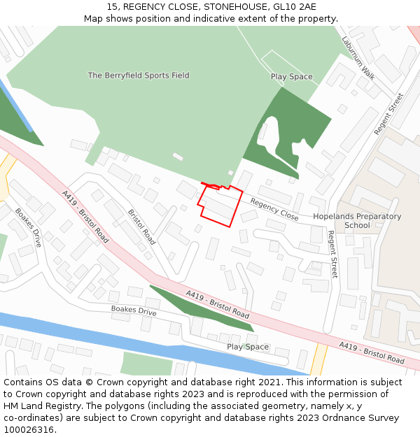 15, REGENCY CLOSE, STONEHOUSE, GL10 2AE: Location map and indicative extent of plot