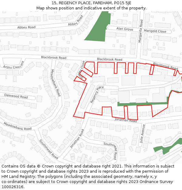 15, REGENCY PLACE, FAREHAM, PO15 5JE: Location map and indicative extent of plot