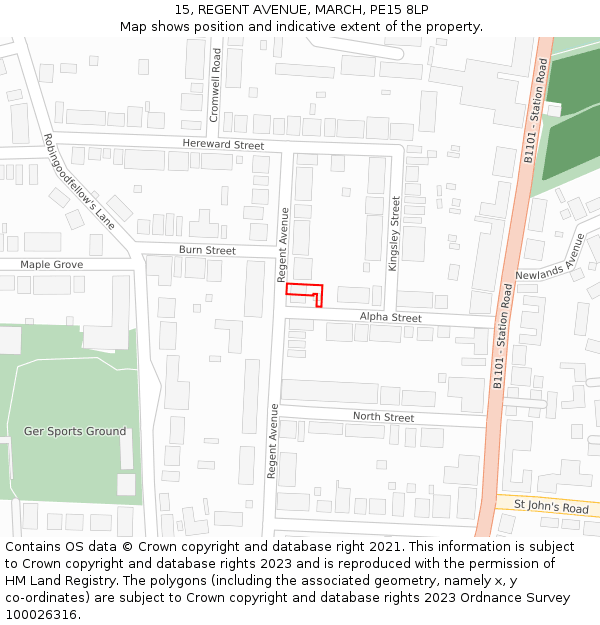 15, REGENT AVENUE, MARCH, PE15 8LP: Location map and indicative extent of plot