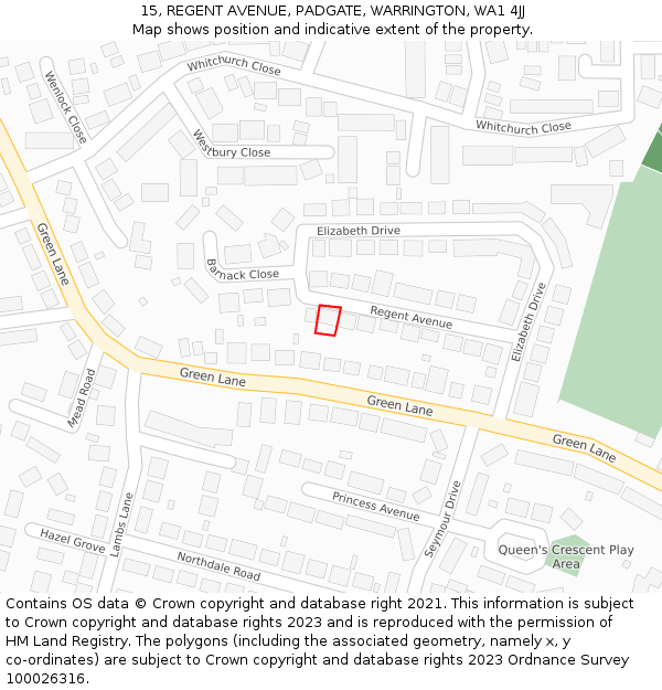 15, REGENT AVENUE, PADGATE, WARRINGTON, WA1 4JJ: Location map and indicative extent of plot