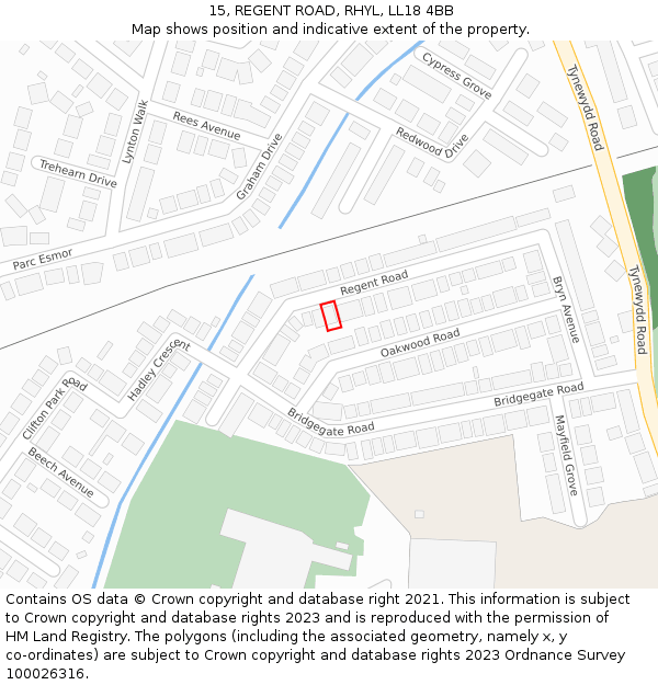 15, REGENT ROAD, RHYL, LL18 4BB: Location map and indicative extent of plot