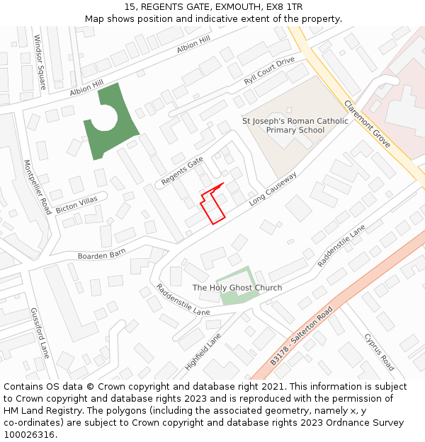 15, REGENTS GATE, EXMOUTH, EX8 1TR: Location map and indicative extent of plot