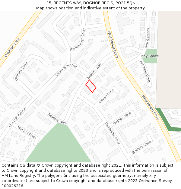 15, REGENTS WAY, BOGNOR REGIS, PO21 5QN: Location map and indicative extent of plot