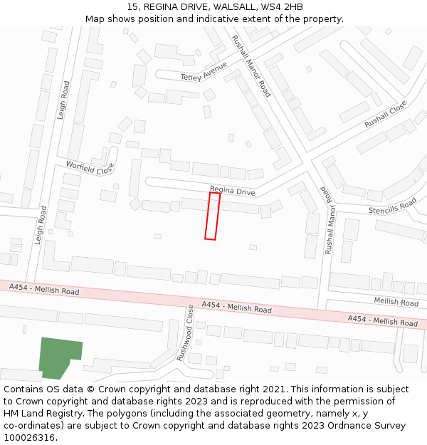 15, REGINA DRIVE, WALSALL, WS4 2HB: Location map and indicative extent of plot