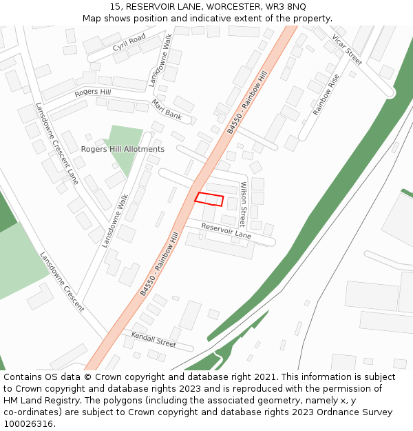 15, RESERVOIR LANE, WORCESTER, WR3 8NQ: Location map and indicative extent of plot