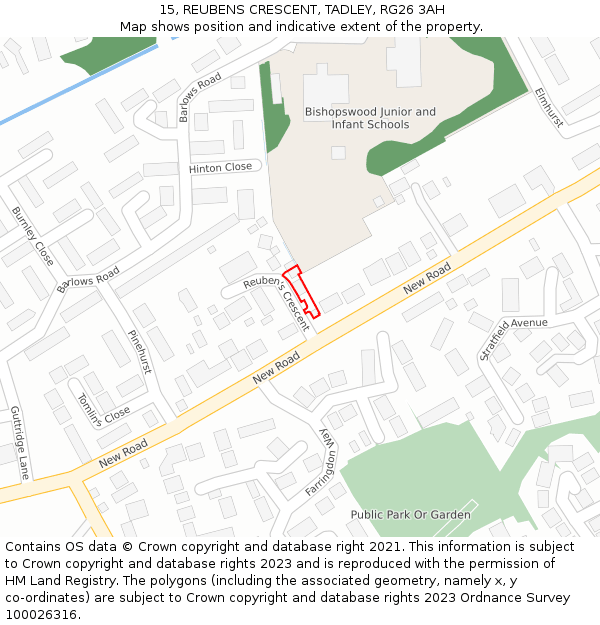 15, REUBENS CRESCENT, TADLEY, RG26 3AH: Location map and indicative extent of plot