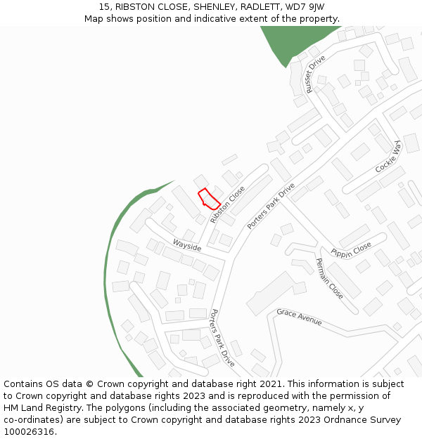 15, RIBSTON CLOSE, SHENLEY, RADLETT, WD7 9JW: Location map and indicative extent of plot