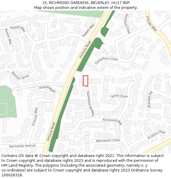 15, RICHMOND GARDENS, BEVERLEY, HU17 8XP: Location map and indicative extent of plot