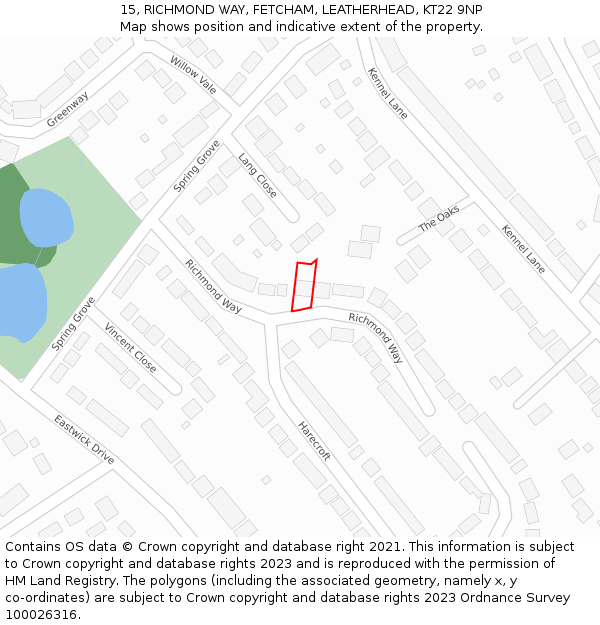 15, RICHMOND WAY, FETCHAM, LEATHERHEAD, KT22 9NP: Location map and indicative extent of plot