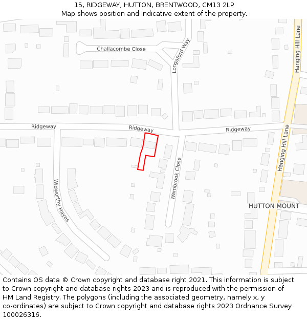 15, RIDGEWAY, HUTTON, BRENTWOOD, CM13 2LP: Location map and indicative extent of plot