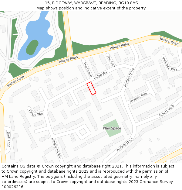 15, RIDGEWAY, WARGRAVE, READING, RG10 8AS: Location map and indicative extent of plot
