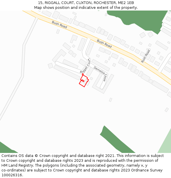 15, RIGGALL COURT, CUXTON, ROCHESTER, ME2 1EB: Location map and indicative extent of plot