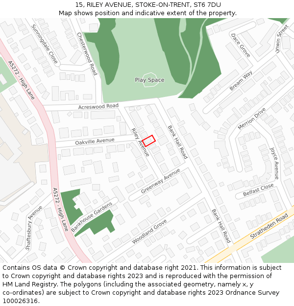 15, RILEY AVENUE, STOKE-ON-TRENT, ST6 7DU: Location map and indicative extent of plot