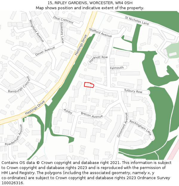 15, RIPLEY GARDENS, WORCESTER, WR4 0SH: Location map and indicative extent of plot