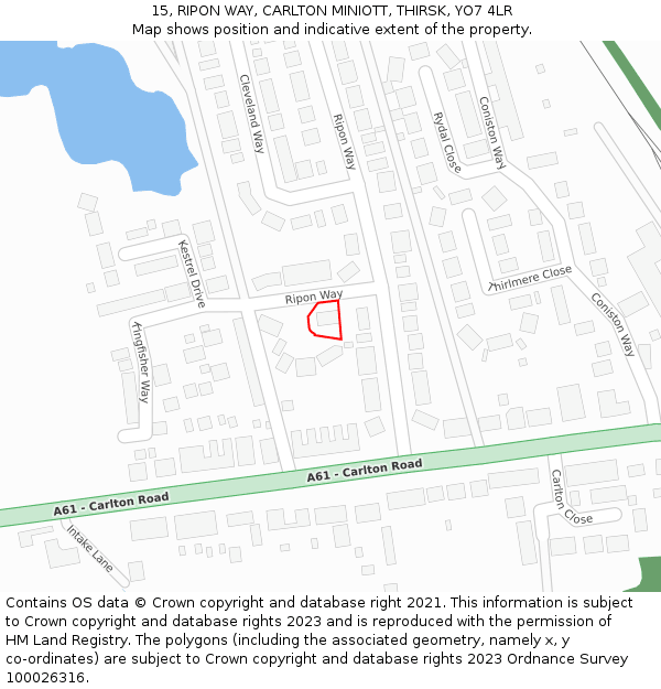 15, RIPON WAY, CARLTON MINIOTT, THIRSK, YO7 4LR: Location map and indicative extent of plot