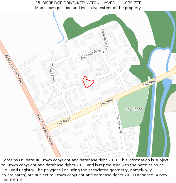 15, RISBRIDGE DRIVE, KEDINGTON, HAVERHILL, CB9 7ZE: Location map and indicative extent of plot