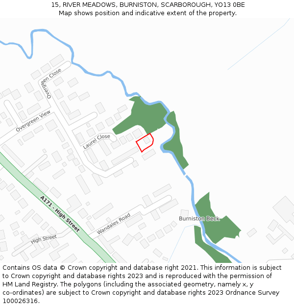 15, RIVER MEADOWS, BURNISTON, SCARBOROUGH, YO13 0BE: Location map and indicative extent of plot