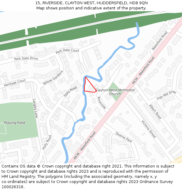 15, RIVERSIDE, CLAYTON WEST, HUDDERSFIELD, HD8 9QN: Location map and indicative extent of plot