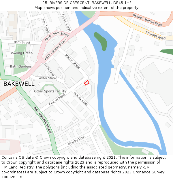 15, RIVERSIDE CRESCENT, BAKEWELL, DE45 1HF: Location map and indicative extent of plot