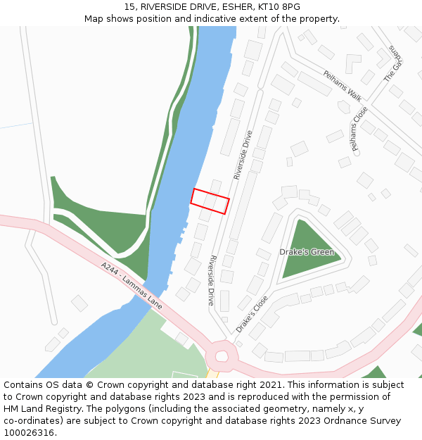 15, RIVERSIDE DRIVE, ESHER, KT10 8PG: Location map and indicative extent of plot