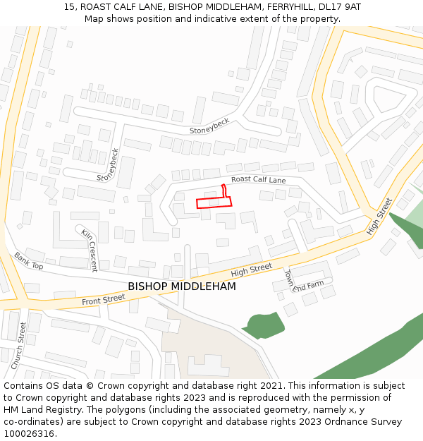 15, ROAST CALF LANE, BISHOP MIDDLEHAM, FERRYHILL, DL17 9AT: Location map and indicative extent of plot