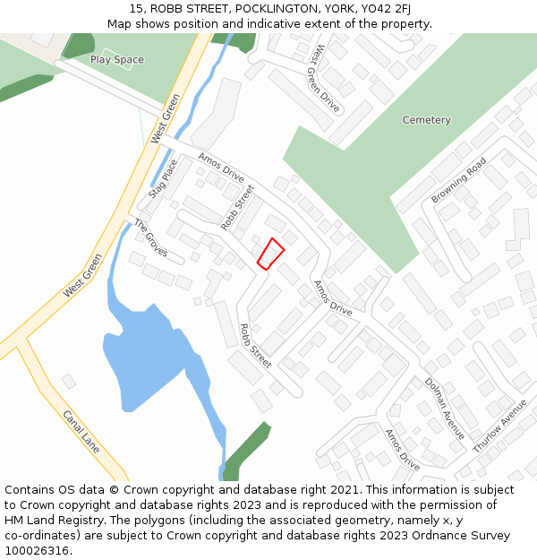 15, ROBB STREET, POCKLINGTON, YORK, YO42 2FJ: Location map and indicative extent of plot