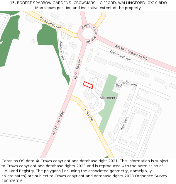 15, ROBERT SPARROW GARDENS, CROWMARSH GIFFORD, WALLINGFORD, OX10 8DQ: Location map and indicative extent of plot