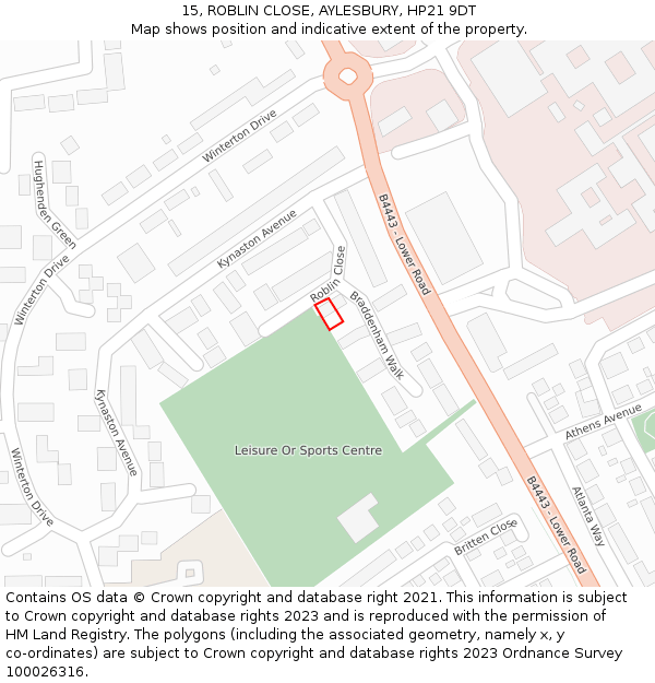 15, ROBLIN CLOSE, AYLESBURY, HP21 9DT: Location map and indicative extent of plot