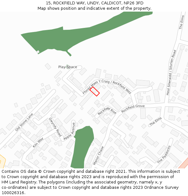 15, ROCKFIELD WAY, UNDY, CALDICOT, NP26 3FD: Location map and indicative extent of plot