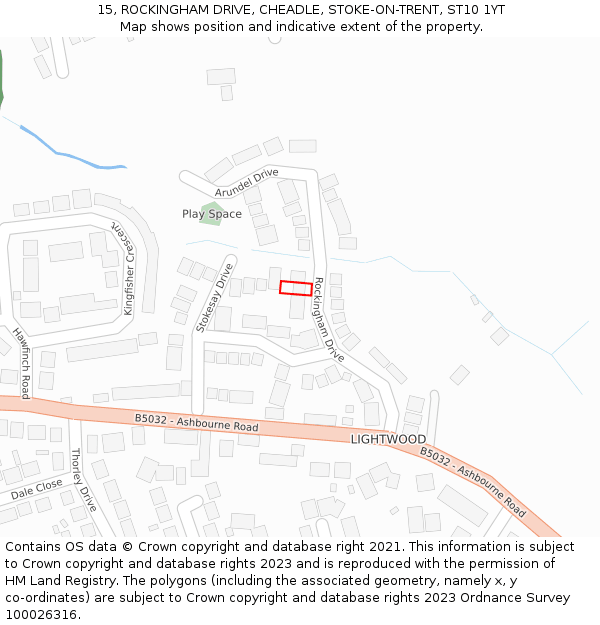 15, ROCKINGHAM DRIVE, CHEADLE, STOKE-ON-TRENT, ST10 1YT: Location map and indicative extent of plot