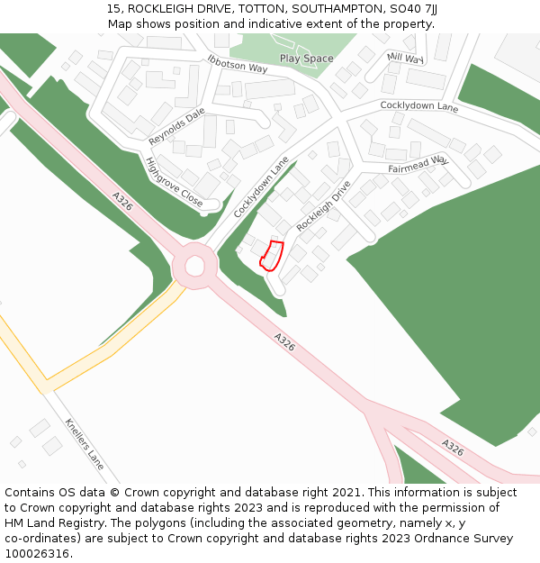 15, ROCKLEIGH DRIVE, TOTTON, SOUTHAMPTON, SO40 7JJ: Location map and indicative extent of plot