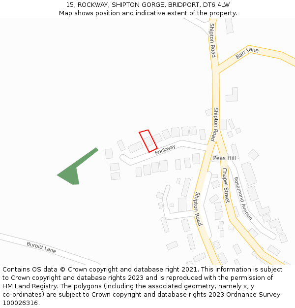 15, ROCKWAY, SHIPTON GORGE, BRIDPORT, DT6 4LW: Location map and indicative extent of plot