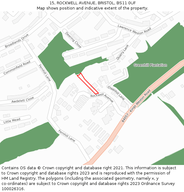 15, ROCKWELL AVENUE, BRISTOL, BS11 0UF: Location map and indicative extent of plot