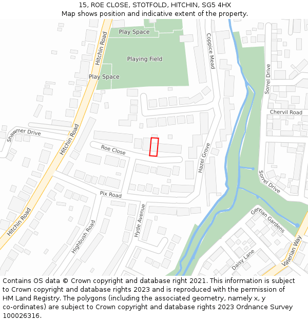 15, ROE CLOSE, STOTFOLD, HITCHIN, SG5 4HX: Location map and indicative extent of plot