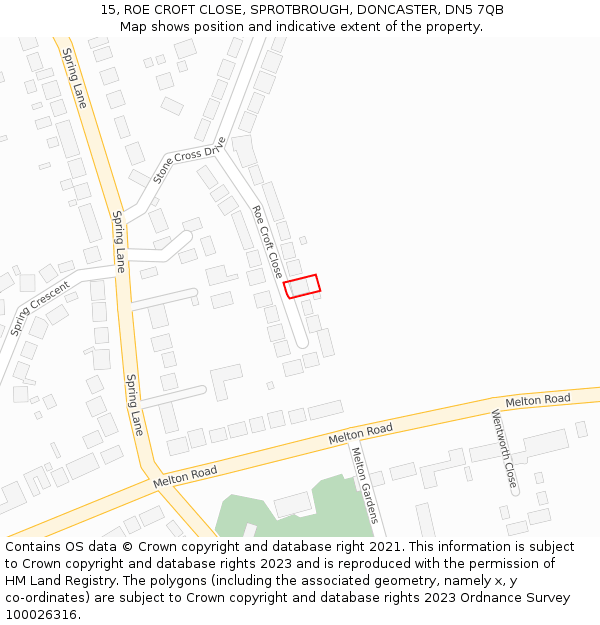 15, ROE CROFT CLOSE, SPROTBROUGH, DONCASTER, DN5 7QB: Location map and indicative extent of plot